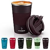 MOMSIV 12oz Travel Mug, Insulated Coffee Cup with Leakproof Lid, Vacuum Stainless Steel Double Walled Reusable Tumbler for Hot and Cold Water Coffee and Tea In Travel and Car (Brown)