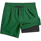TENGINE Men's Swim Trunk 5" with Compression Liner 5 Inch Quick Dry Board Shorts Zipper Pocket