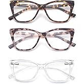3-Pack Reading Glasses for Women Stylish Oprah Cat-Eye Spring Hinge Readers Anti Blue Light Eyestrain/Glare/UV