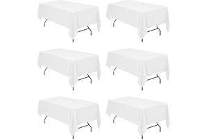 BRILLMAX 6 Pack White Tablecloths for 6 Foot Rectangle Tables 60 x 102 Inch - 6ft Rectangular Bulk Linen Polyester Fabric Washable Long Clothes for Wedding Reception Banquet Party Buffet Restaurant
