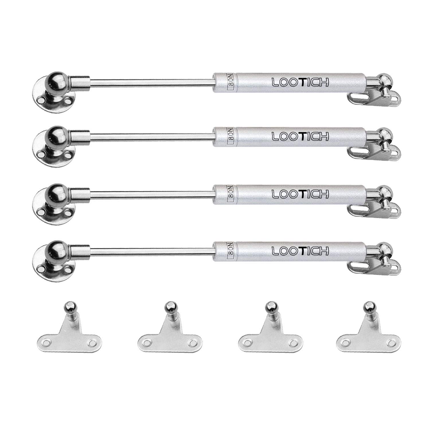 LOOTICH 80N Whole Steel Automatic Lid Stay Kitchen Cabinet Cupboard Wardrobe Door Toy Box Hydraulic Spring Gas Strut Piston Soft Opening Hinges for Flap Fittings Pack of 4