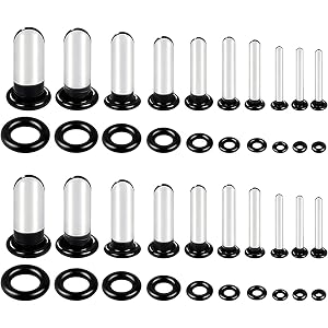 TJDSKSO 20Pcs Glass Ear Stretching Kit, Single Flare Glass Plugs Gauges Plugs for Ears Gauges with O-Rings,Ear Expander Body