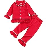 SAYOO Toddler Baby Girls Christmas Valentines Pajamas Set Frill Trim Ruffle Hem Lapel Button Down Tops Pants 2Pcs Sleepwear