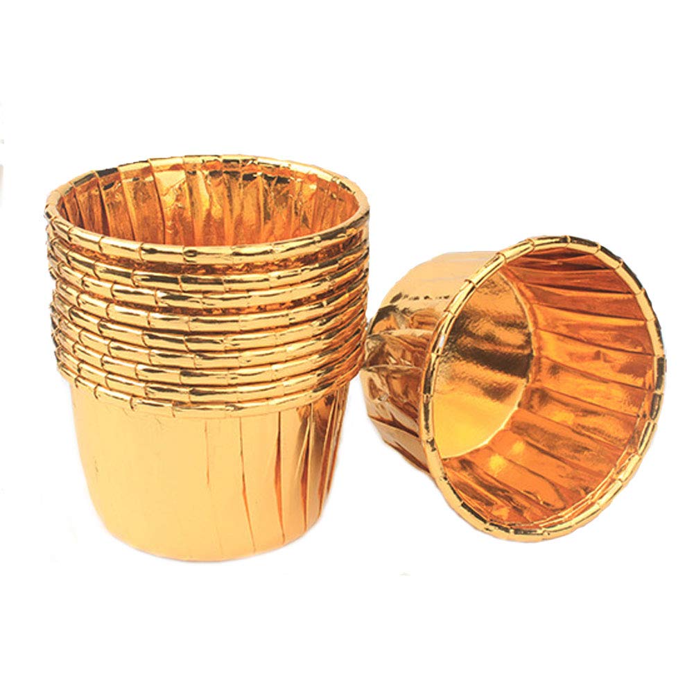 Spesh 50 Pcs Cupcake Cases Disposable Muffin Liners Foil Cupcake Cups Oil Proof Baking Cups for Birthday,Wedding,Christmas(Gold)
