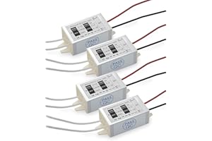 12V Power Supply LED Driver, Lustaled 15W 12 Volt Power Supply Transformer Waterproof IP67 Small 120V AC to 12V DC Converter for LED Strips, Security Cameras, Junction Box, G4 MR11 MR16 Bulbs (4-Pack)