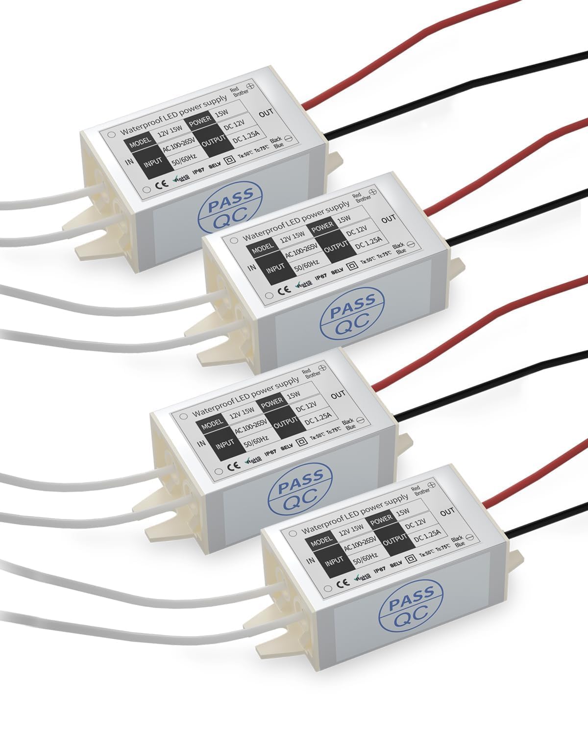 Photo 1 of 12V Power Supply LED Driver, Lustaled 15W 12 Volt Power Supply Transformer Waterproof IP67 Small 120V AC to 12V DC Converter for LED Strips, Security Cameras, Junction Box, G4 MR11 MR16 Bulbs (4-Pack)
