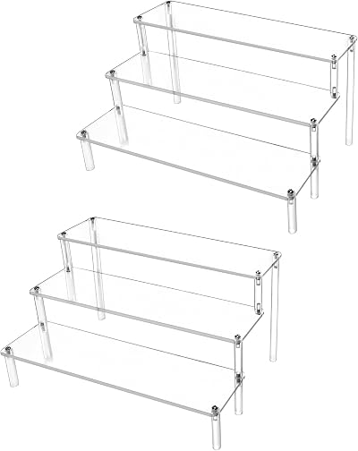 QWORK 2 Pack 3 Tier Clear Acrylic Display Stand 30x21x15cm 4mm Thickened