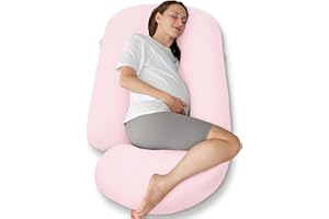 Aliphon Pregnancy Pillows, U-Shape Maternity Pillow with Cotton Removable Cover, 57 Inch Pregnancy Pillows for Sleeping, Support for Back,Hip, Belly, Legs, Pink