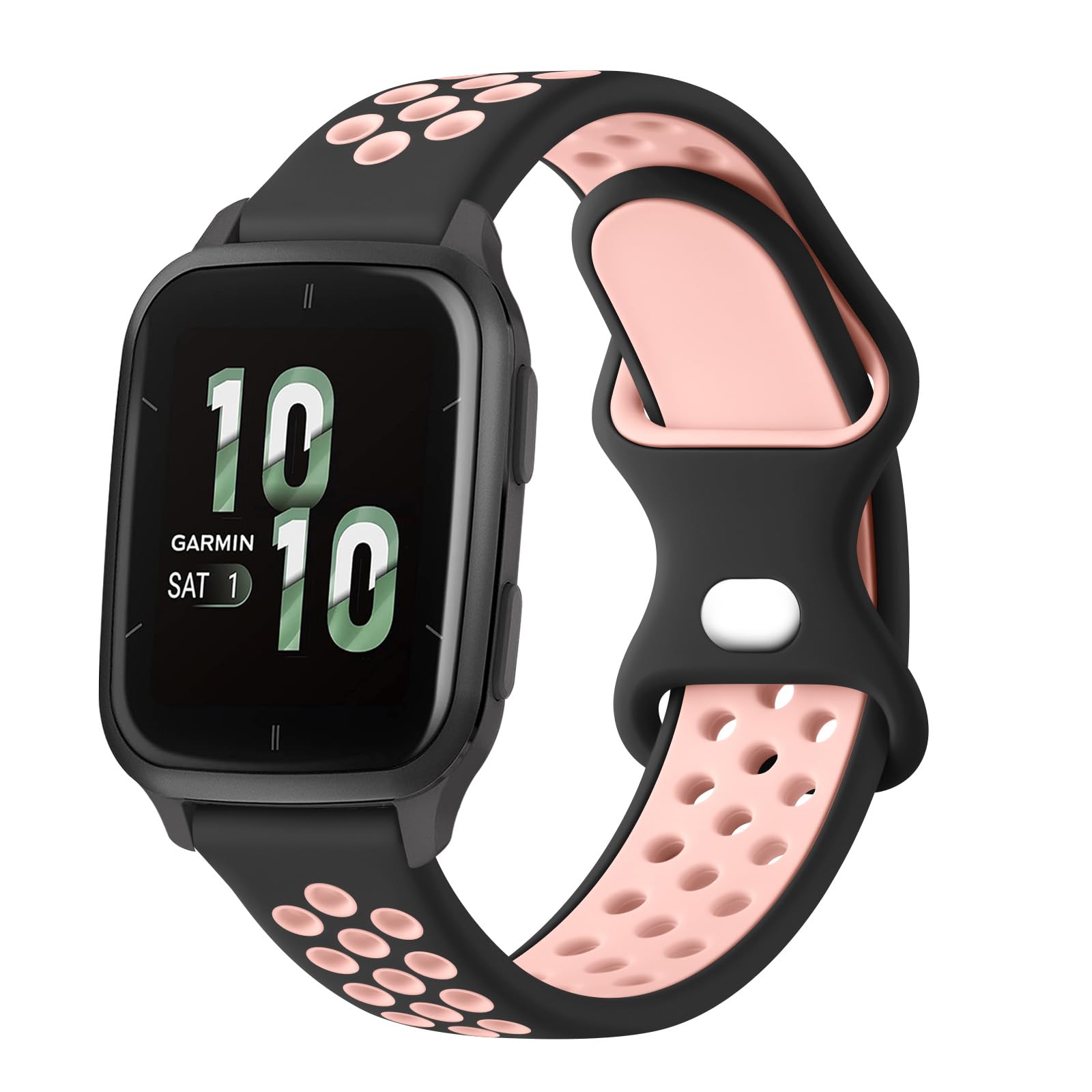 Strap compatible with Garmin Venu Sq 2/Venu 2 Plus/Vivoactive 3/3 Music Strap, 20mm Double Colour Breathable Adjustable Silicone Band for Forerunner 55/645/245 (Black/Pink)