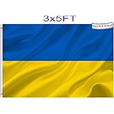 Ukraine Flag 3x5 Outdoor Double Sided- Heavy Duty 3ply Ukrainian National Flags -Durable 4 Rows Stitched Canvas Header with 2 Brass Grommets