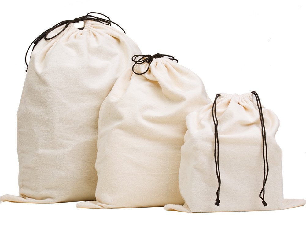 MISSLO Set of 3 Cotton Breathable Dust Bags for Handbags Large Drawstring Storage Pouch Multi-Functional Bag (Beige)