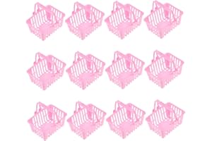 GARVALON 12pcs Mini Shopping Basket Baskets for Bulk for Mini Grocery Miniature Pink Plastic