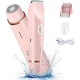 Electric Shaver for Women, 2-in-1 Electric Razor for Womens Legs Underarm Face Pubic Hairs, Rechargeable Razor Body Hair Trimmer Wet & Dry Use
