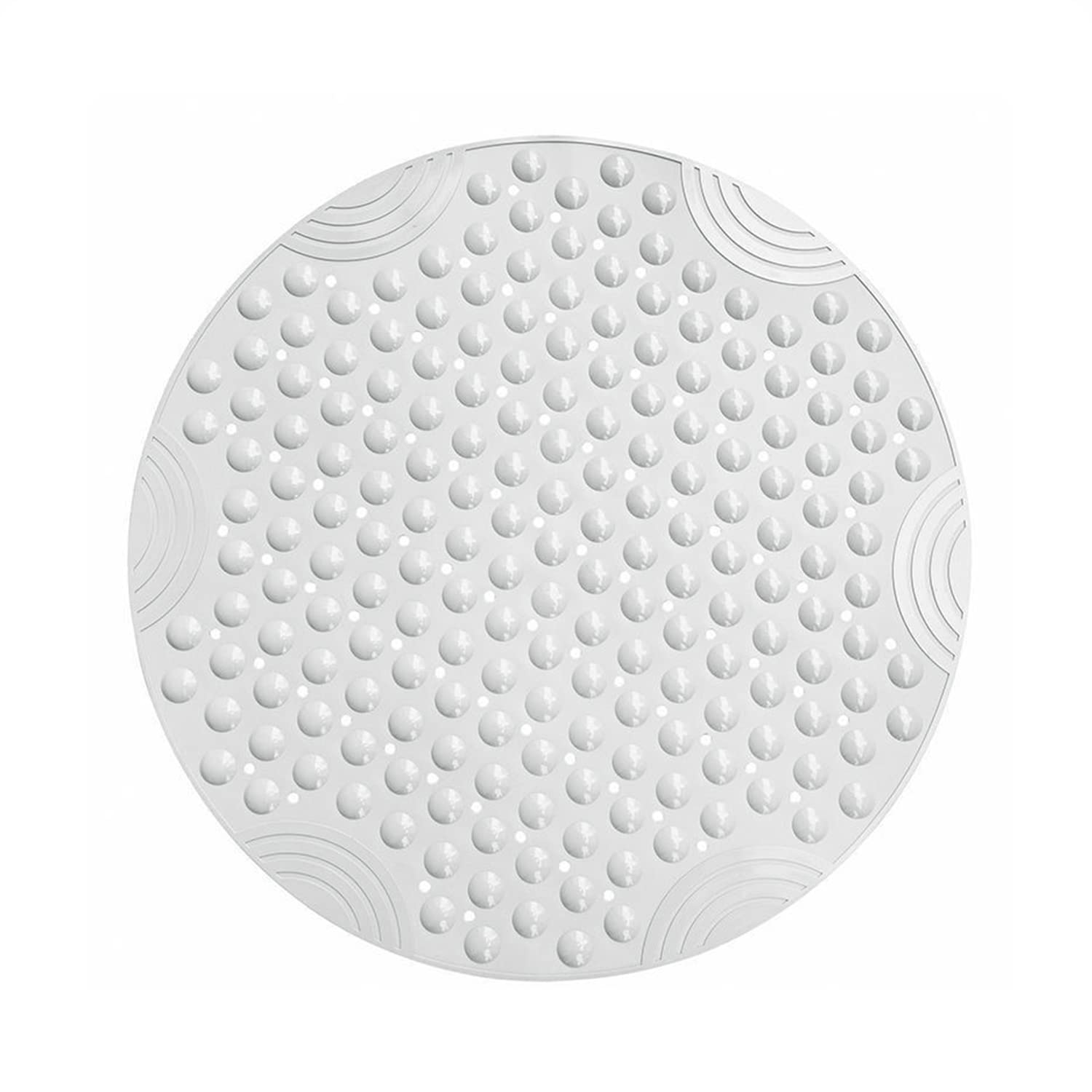 Circle Shower Mat,Round Non-slip Bathroom Mat With Suction Cup Smooth Surface,Comfortable Massage Function,Children's Blue Shower Mat, With Drain Hole Machine Washable (Round head white)