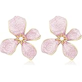 TUCEWP Cute Flower Earrings Red Vintage Flower Drop Earrings Trendy Fashion Pearl Statement Earrings Chic Elegant Enamel Floral Stud Earrings for Women Mom Holiday Wedding Birthday Jewelry Gift