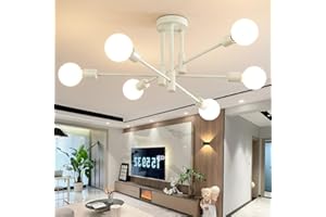 Deyidn White Rubbed Gold Sputnik Chandeliers, Modern Sputnik Ceiling Light, Mid Century Flush Mount Lighting Fixture 6-Light for Bedroom Kitchen Living Room Dining Room Farmhouse