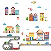 SUPERDANT Wall Stickers Removable Self Adhesive Wallpapers Cartoon Building Wall Decals Vinyl Wall Art Murals Home Decor Wall Decoration for Living Room Bedroom Plants Lovers Gifts for People