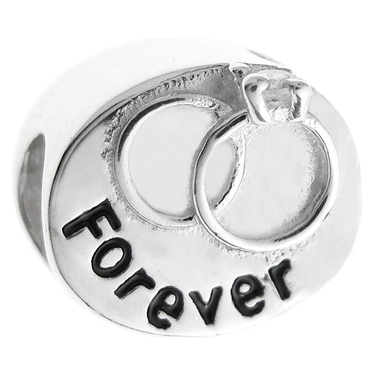 Queenberry Sterling Silver Engagement Ring Cubic Zirconia European Style Bead Charm