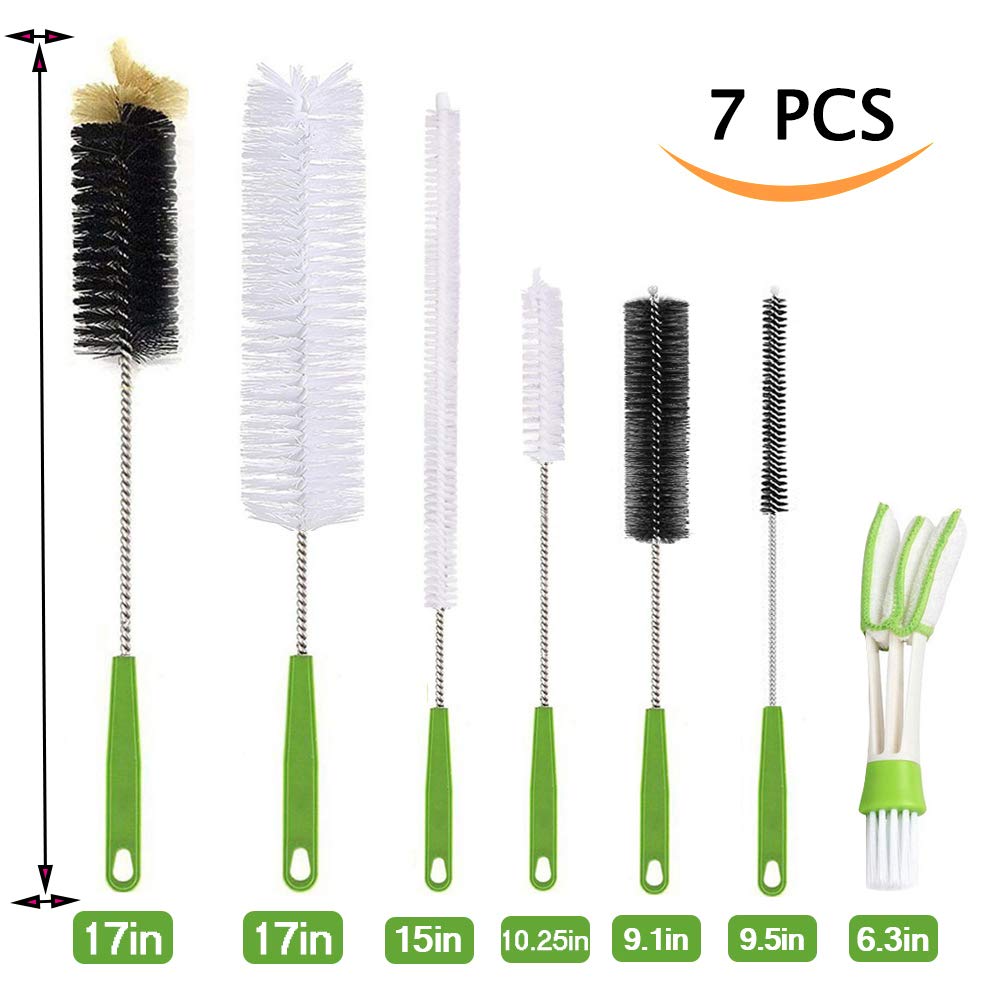 Long Bottle Brush, 17 in Bendable Cleaner Brushes for Cleaning Neck Beer Bottles, Wine, Baby Bottles, Water Bottles, Tumblers, Flask, Bird Feeder, Vase, Pipes and Brewing Supplies 7 Pack