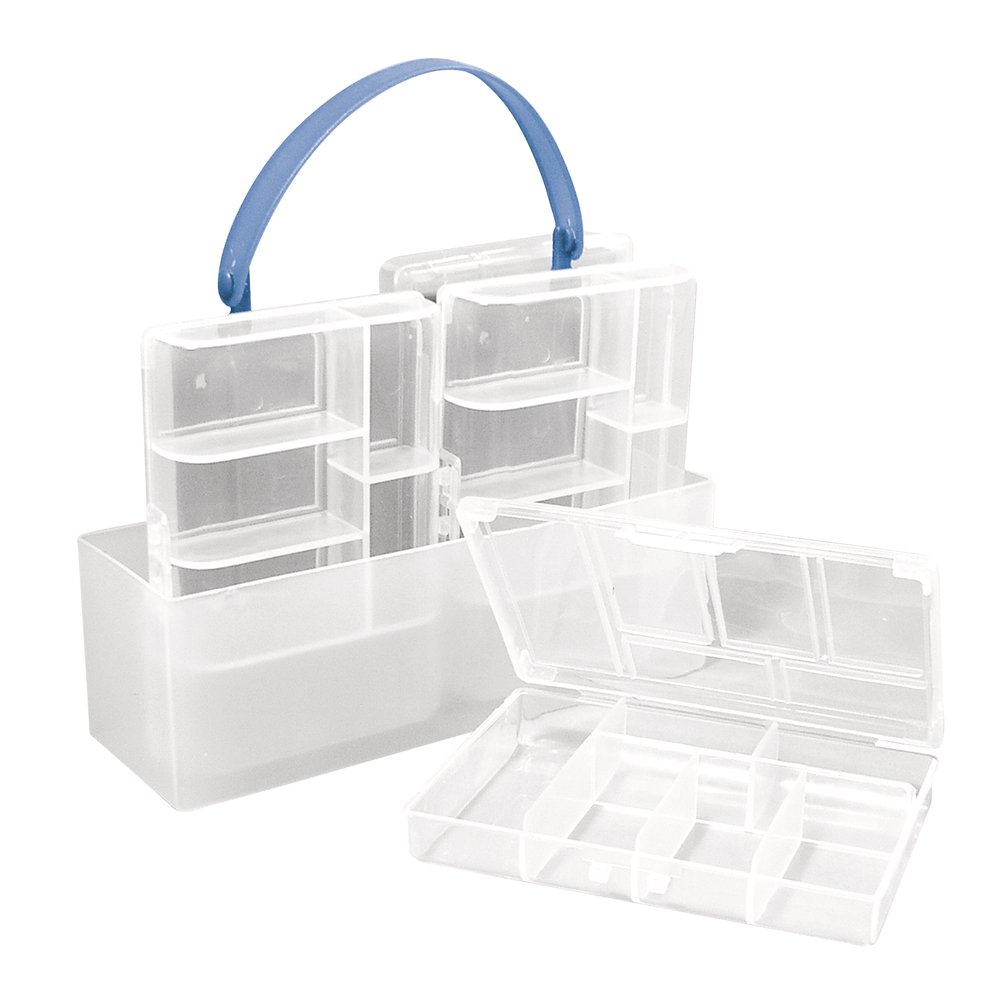 Rayher Clear Craft Storage with Four Compartment Boxes, Organiser for Jewellery Making, Sewing, Home and Office, 18x18x6cm, 8915800