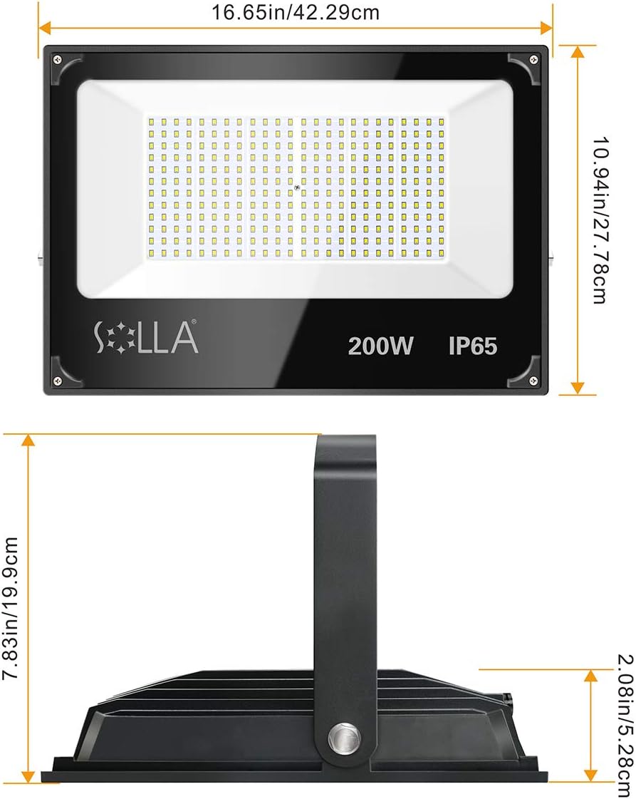 2 Pack SOLLA 200W Led Flood Light, 16000lm 6000K Daylight White Security Light Exterior Flood Lighting, Outdoor Indoor Lighting Fixture Landscape Floodlight Spotlight for Yard, Garden, Garage, Rooftop: Home Improvement