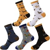 WIASLTS 5 Pairs Cute Cartoon Pattern Polyester Blend Crew Socks for Women