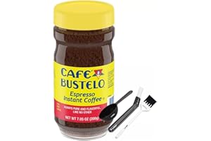 Bustelo®' Instant Coffee - Bold and Rich Espresso Flavor, 100% Arabica Beans, 7.05 oz Jar plus (1) LR60™ Coffee Powder Spoon (1) LR60™ Cleaning Brush