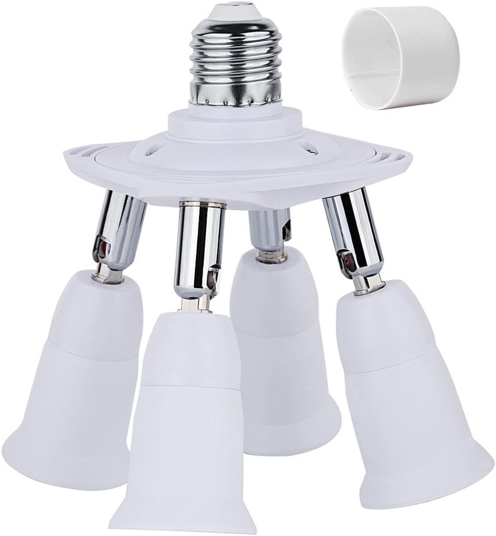 FINELED E27 Socket Splitter, 4 in 1 E27 Splitter Lampholder Adapter Universal lamp Holder with 360 Degrees Adjustable 180 Degree Bending (4 in 1 Socket Adapter)