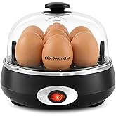 Elite Gourmet 7-Egg Rapid Egg Cooker, Poacher/Omelet Maker, Auto Shut-Off | Soft, Medium &amp; Hard Boiled, Alarm, EGC007CHC#