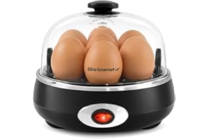 Elite Gourmet EGC007CHC# Rapid Egg Cooker, 7 Easy-To-Peel, Hard, Medium, Soft Boiled Eggs, Poacher, Omelet Maker, Auto Shut-O