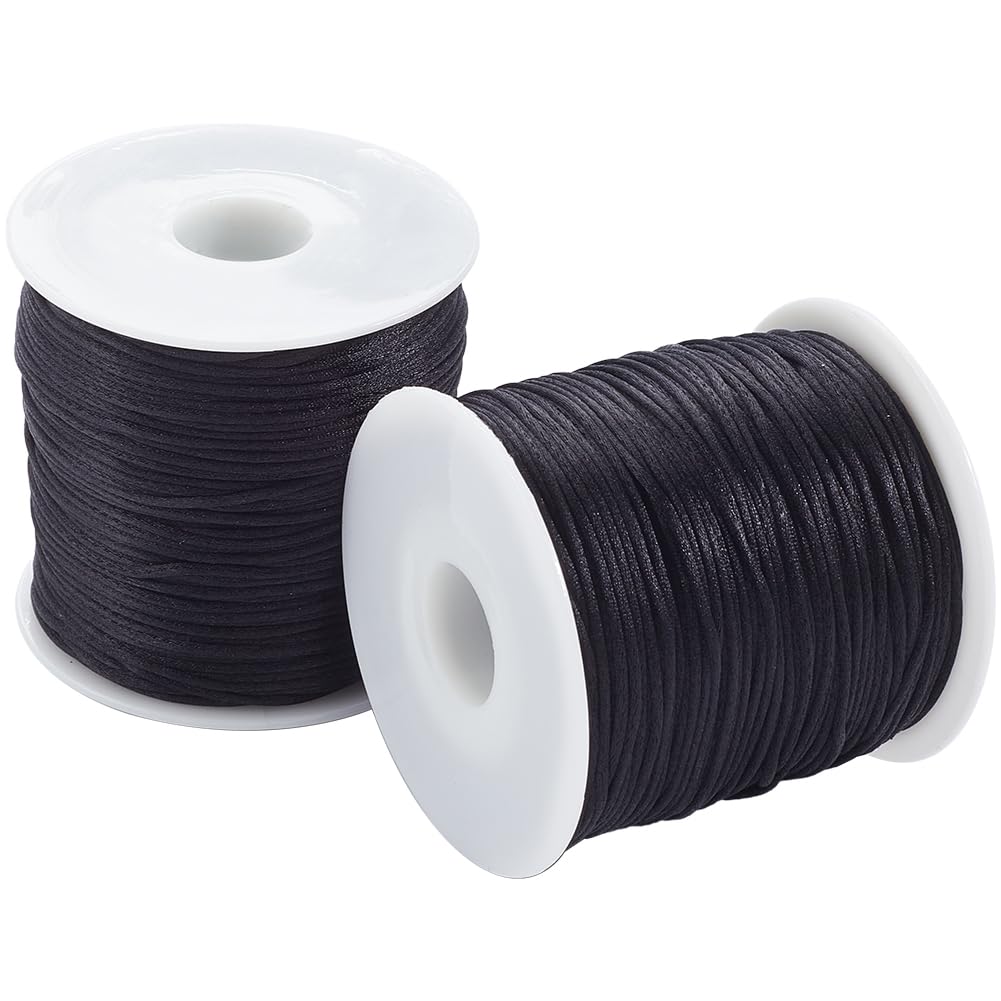 SOFPLATE 175 Yards/160m 1mm Black Nylon Cord Rattail Satin Cord Bulk Beading Thread for jewellery Making Threads Supplies DIY Chinese Knot Bracelets Necklaces Macrame Craft Wind Chime Dream Catchers