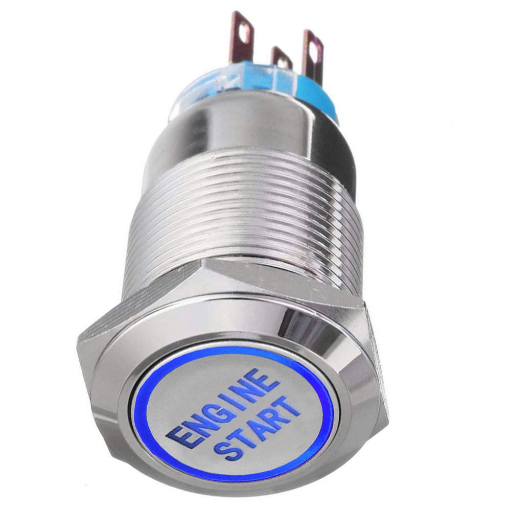 Mintice 12V Car Vehicle Blue LED Light Headlight Push Button Metal Toggle Switch 19mm Engine Start