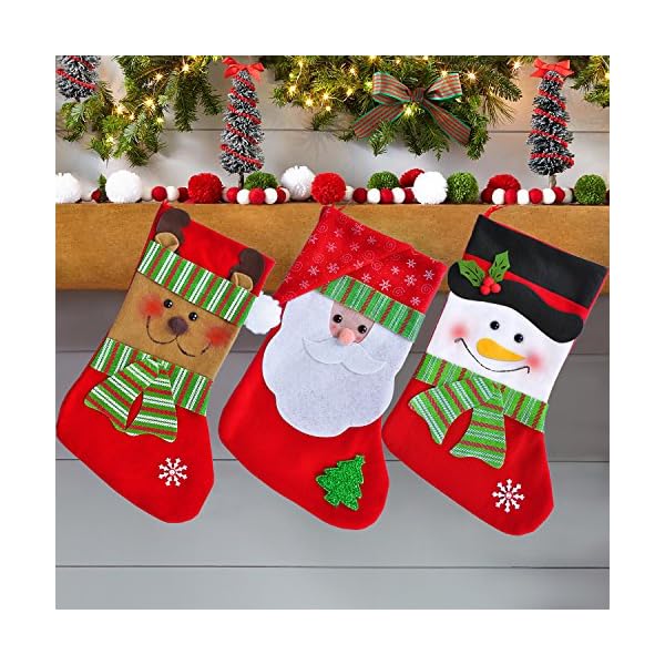 LOYO Christmas Stockings 15" - Christmas Tree Decorations Santa's Toys Stockings, Xmas Party Mantel Decorations Ornaments,Santa Snowman Reindeer Style (3 Pack) - Image 7