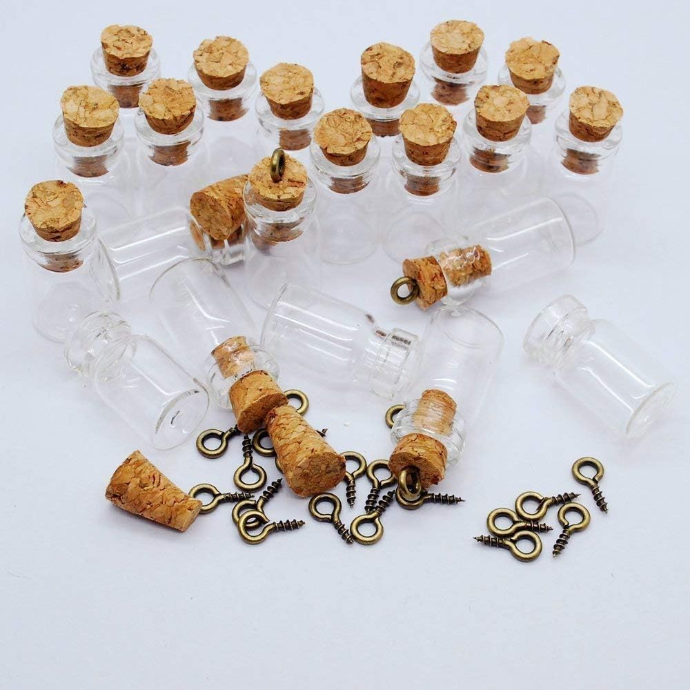Healthcom 50pcs 0.5ML Vials Clear Glass Bottles Mini Tiny Jars Bottles with Corks Miniature Glass Bottle With Cork Empty Sample Jars Small,Arts Crafts,Party Favors,50 Bottles + 50 Screws