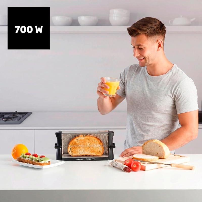 - Tostadora Horizontal 700W, Todo Tipo de Pan, Doble Área Tostado