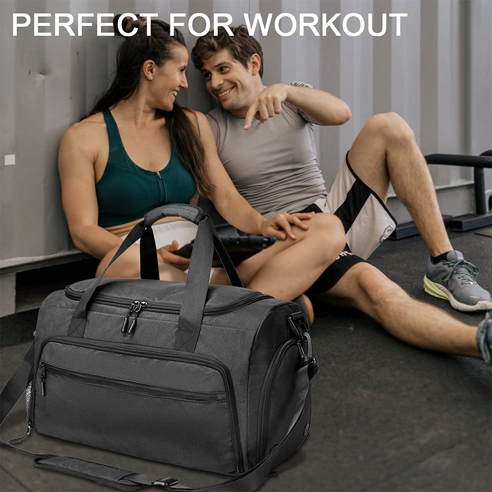 SOAEON Gym Bag for Men Women, Small Fitness Workout Sports Bag with Wet Pocket & Shoes Compartment, Water Resistant Overnight Weekender Duffel Bag