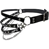 Eigso Punk Leather Belts for Women O-Rings Chains Goth Rock Garters Strap for Woman Waist Chain Belt Adjustable