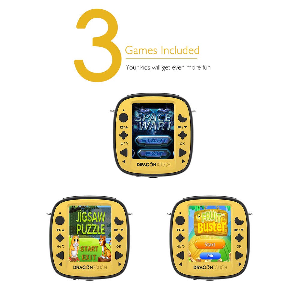 Dragon Touch Kidicam 1080P Kids Action Camera 30m Waterproof Camera (Yellow)