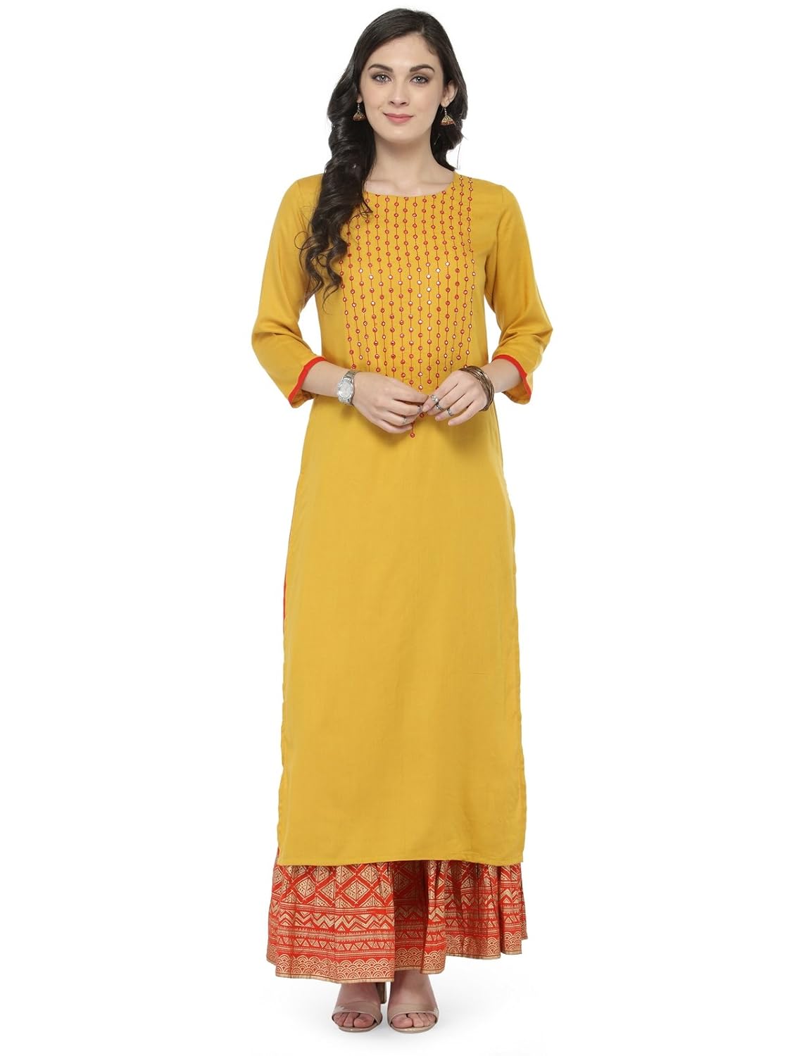 varanga yellow embellished kurta with orange printed skirt kff-var118133_pz21031