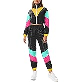 Yisfri Womens Color Block 2 Piece Windbreaker Outfits Long Sleeve Zip Front Crop Top Tracksuit Set