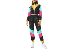 Yisfri Womens Color Block 2 Piece Windbreaker Outfits Long Sleeve Zip Front Crop Top Tracksuit Set