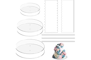 DOERDO Acrylic Round Cake Discs Set, Smoother Tools Include 6 Disks (2 Each of 6.5", 8.5", 10.5"), 3 Dowel Rod, 2 Comb Scrape