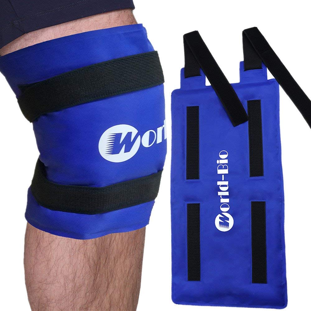 World-Bio Ice Pack for Knee Injuries Reusable Gel Cold Pack Knee Ice Pack Wrap for Pain Relief, Knee Replacement Surgery, Swelling, Bruises, 19.1" x 9.8"