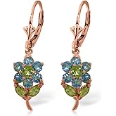 Galaxy Gold GG 14K Solid Gold Flower Earrings with Blue Topaz and Peridots