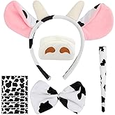 Mototo 8 PCS Cow Costume Accessories Set Ears Headband Women Milk Nose Tail Bow Tie Felt Pads Cow Print Sticker for Adults Halloween Birthday Dress Animal School Cosplay Party Favor