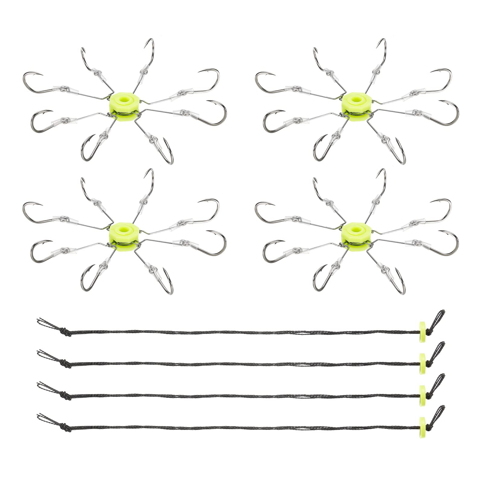 PATIKIL 14# 23x14.5mm Fishing Flap Explosion String Hook, 1 Pack/4Pcs Fish Hook Prevent Winding Lines with Hose 8 Carbon Steel Hooks Adjustable, Green
