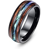 8mm Hawaiian Koa Wood and Abalone Shell Stainless Steel Rings Wedding Bands for Men Comfort Fit