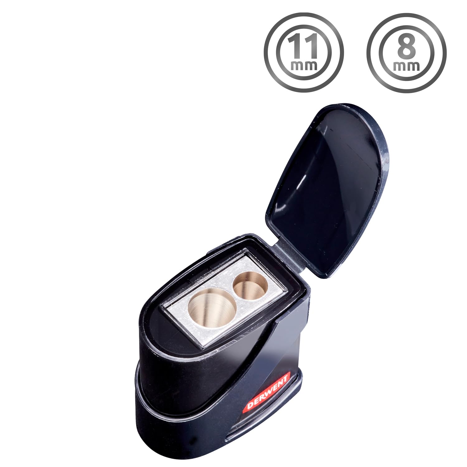 Derwent Twin Hole Pencil Sharpener, Black, 11.5mm & 8.25mm