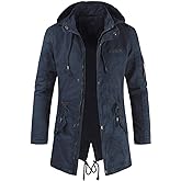 chouyatou Men's Spring Military Full-Zip Removable Hooded Cotton Mid-Long Parka Jacket Coat