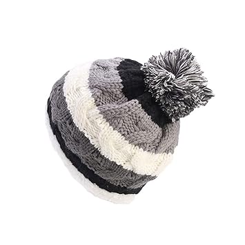 Amazon.com: Fheaven Women Knit Slouchy Beanie Chunky Baggy Hat Pompom Winter Soft Warm Color Block Stripe Ski Cap (Grey): Beauty